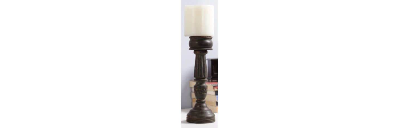WENGE CARVED CANDLE STAND